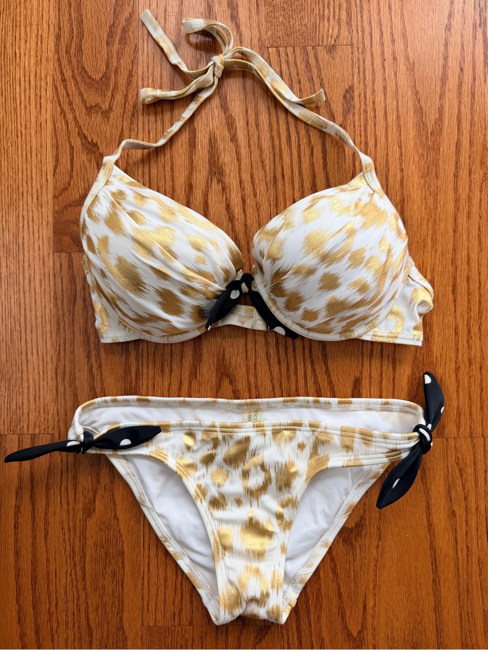 Victoria's Secret White and Gold Tie-Side Push Up Bikini Set - XS, 34C